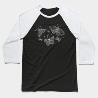 Butterflies line art white Baseball T-Shirt
